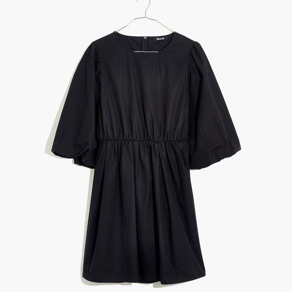 Madewell Poplin Crewneck Bubble-Sleeve Mini Dress w/ POCKETS - Black Size 2 - Picture 4 of 8